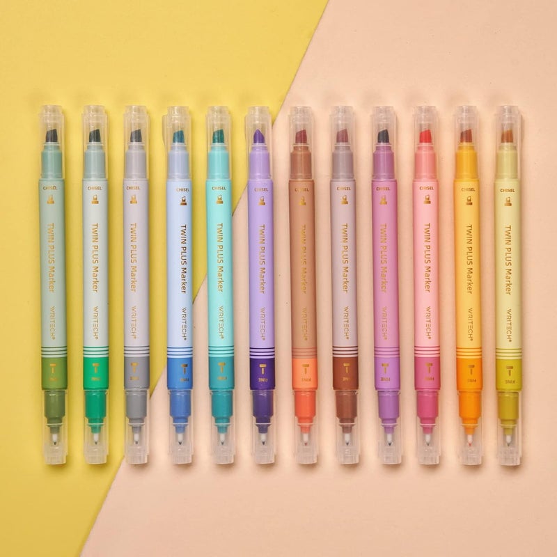 WRITECH Dual Tip Highlighter Markers: Aesthetic Fine & Chisel Tip Pastel Vintage Marker Multicolor Pens Pack No Bleed & Smear for Bible Highlighting Journaling, Assorted Colors 12ct - Image 3